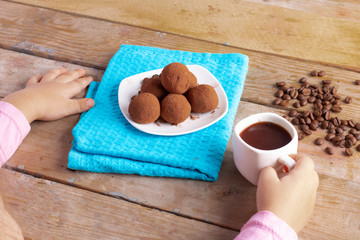 Healthy organic energy balls with nuts, cacao and coffee
