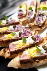 Seared Tuna on Toasted Bread Canapes