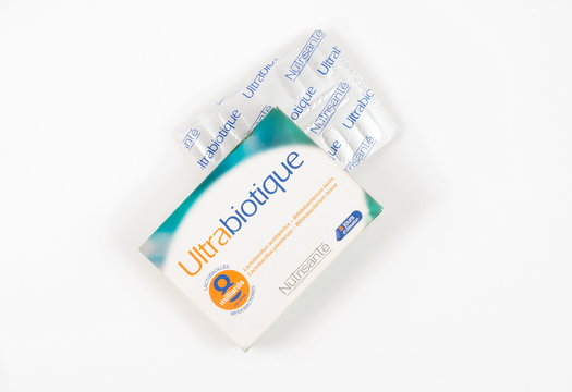 TBILISI, GEORGIA- April 18, 2020: Ultrabiotique medicine pills by Nutrisante