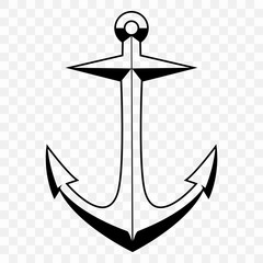 Cutout silhouette of a sea anchor on a transparent background.