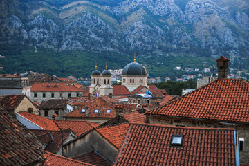Picturesque view of Kotor. Red tiled roofs of the old city