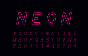 Neon abstract typeface. Trendy futuristic alphabet font, geometric minimal square letters uppercase for logo. Hipster type design isolated on creative background.  Vector illustration