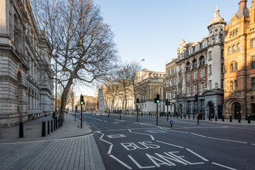 LONDON, UK - 23 MARCH 2020: Empty streets in Westminster, London City Centre during COVID-19,...