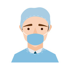 surgeon with face mask character flat style icon
