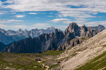Fototapeta na wymiar panoramic view of the Dolomites and Lavaredo hut.