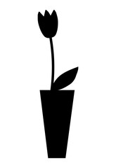 silhouette of simple decorative plant growing in pot.