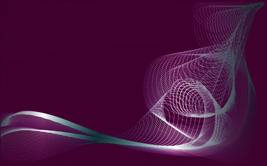 Abstract lines in the form of a ribbon on a purple background. A beautiful screensaver on the desktop. For invitations and cards.
