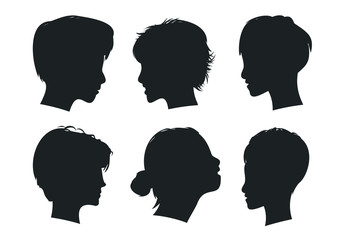 vector set of woman silhouette with hair styling