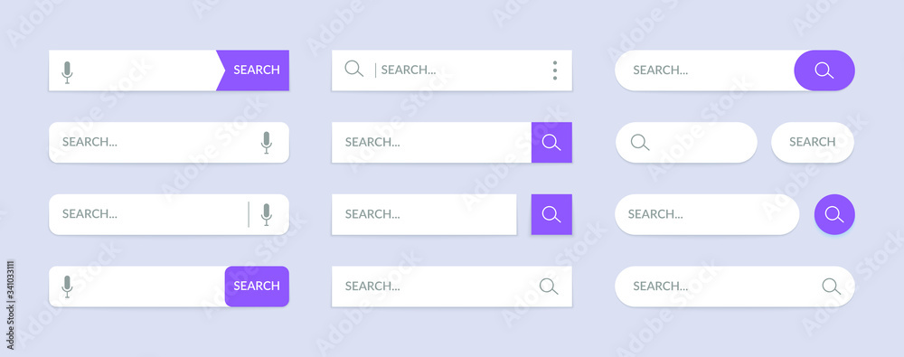 Fototapete search bar ui buttons. mobile web application graphic design for browsers, search elements with text