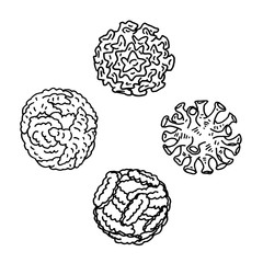 Set of different viruses icons. Hand drawn line art cartoon vector illustration. Covid-19.