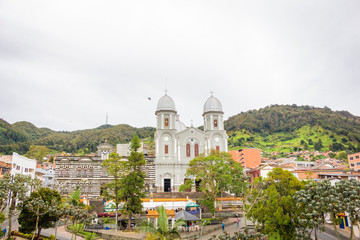 Fototapeta premium Yarumal, Antioquia / Colombia. June 6, 2018. The minor basilica of Our Lady of Mercy is a Colombian Catholic basilica of the municipality of Yarumal (Antioquia).