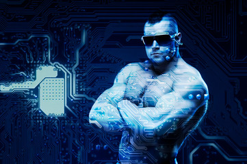 Access denied! Cyber security concept with digital being - sentinel - protecting your data in virtual reality. Secure Network, Data and Privacy Protection