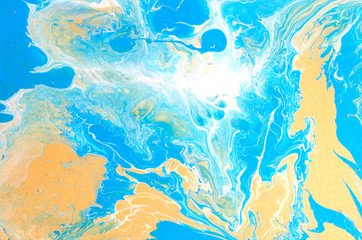 Fototapeta na wymiar Marble art. Abstract, Acrylic Painting - Blue, Gold