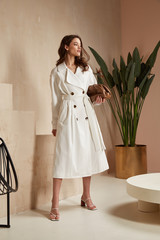 Beautiful brunette woman natural make up wear fashion clothes casual dress code office style white...