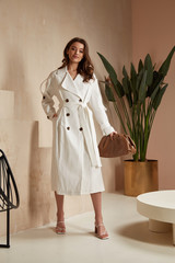 Beautiful brunette woman natural make up wear fashion clothes casual dress code office style white...