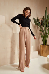 Beautiful brunette woman natural make up wear fashion clothes casual dress code office style black...