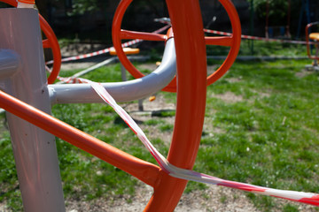 Children's playground with signal tape around