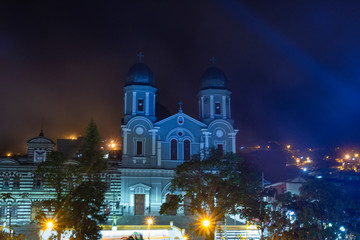 Yarumal, Antioquia / Colombia. June 6, 2018. The minor basilica of Our Lady of Mercy is a Colombian Catholic basilica in the municipality of Yarumal (at night)