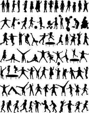 Collection of silhouettes of children .