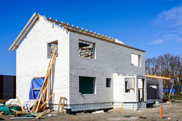 Fototapeta na wymiar new two storey residential house under construction