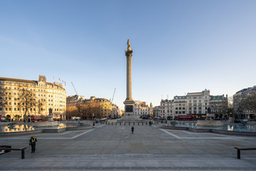 Fototapeta na wymiar LONDON, UK - 23 MARCH 2020: Empty streets at the National Gallery Trafalgar Square, London City Centre during COVID-19, lockdown during coronavirus
