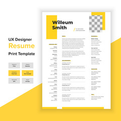 Minimal Resume and Cover Letter Template Layout with Yellow color. UX designer & Graphic designer resume template.
