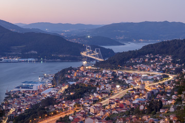 View of the Vigo estuary at sunset