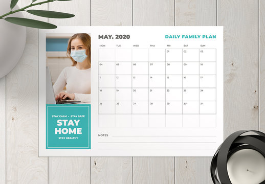 Monthly Planner Layout with Stay Home Quotes