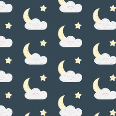 Seamless background with stars, months and clouds.
Vector image for fabric, wallpaper, clothes, diapers.
