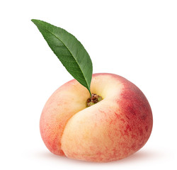 Ripe peach fruit with leaf