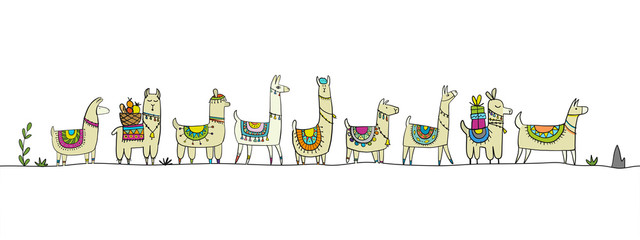 Cute lamas family. Sketch for your design © Kudryashka