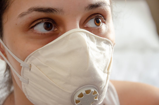 Latin Woman Face Using Protection Mask Looking To Distance