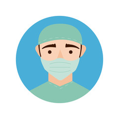 surgeon with face mask character block and flat style icon