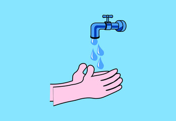 Wash hands under the tap, the concept of cleanliness, prevention of the spread of viruses, cleaning hands from attached germs, bacteria.