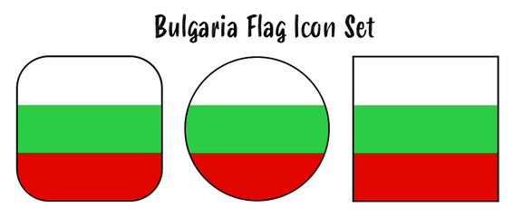 Bulgaria Flag Button set - rounded, circle, and square for European push button concepts.	