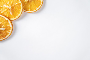 Dried citrus with space for text on white background