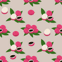 Seamless pattern with lychees isolated. Exotic flat fruits.