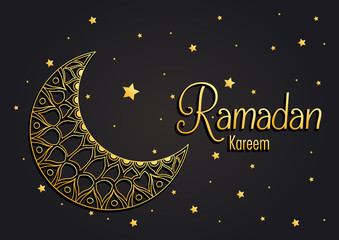 Ramadan kareem card with lettering and golden moon