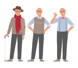 Vector character grandfather in different clothes.