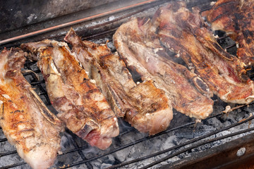 Streaky slices roasted on barbeque