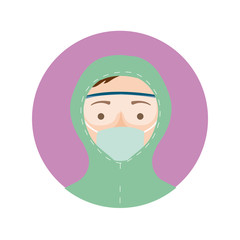 doctor with biosafety suit character block and flat style icon