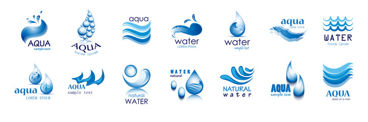 Water Wave Vector And Drop Set - Isolated On White. Abstract Vector Collection Of Flat Water Wave and Drop Logo. Icons For Droplet, Water Wave, Rain, Raindrop, Company Logo And Bubble Design