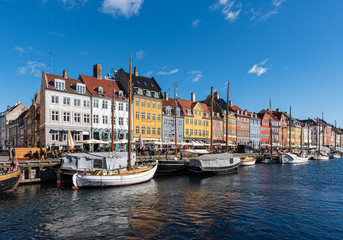 Fototapeta na wymiar Landscape of the ancient port of Nyhavn in Copenhagen in Denmark