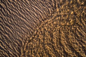A close-up of different types of ripples on water surface