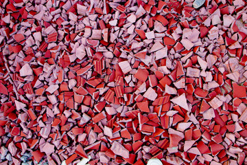 red broken tiles, slate on the ground, path