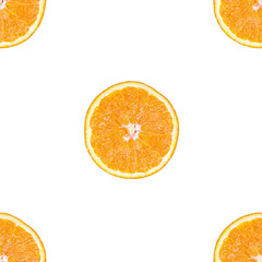 Seamless pattern of isolated slices of orange. Wallpaper for background, design and packaging.