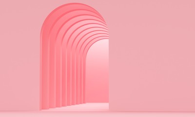Pink arches corridor and wall. Backdrop design for product promotion. 3d rendering