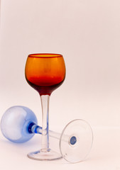 Two glasses - red up blue down