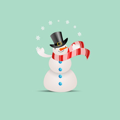 an illustration of snowman with scarf in Christmas day