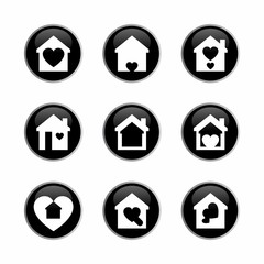 The house and heart are designed with lines as logos or 3D icons. This icon is prepared to stay at home to stay safe and healthy with covid-19.